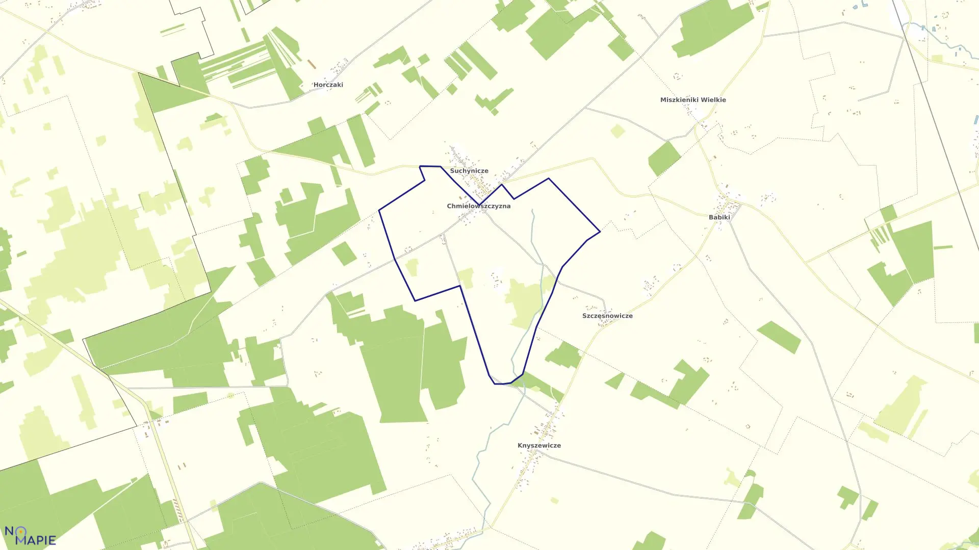 Mapa obrębu CHMIELEWSZCZYZNA w gminie Szudziałowo