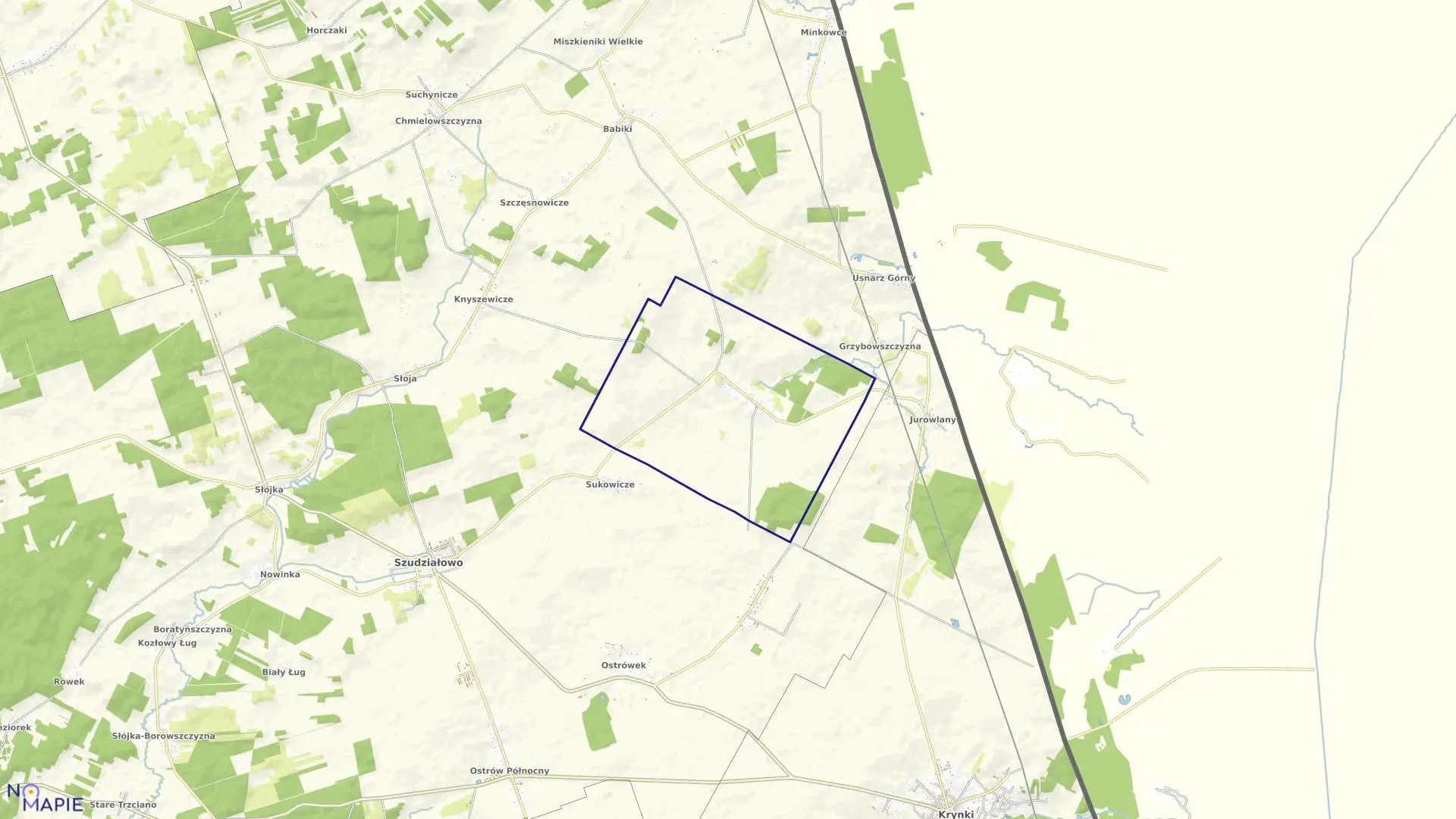 Mapa obrębu HARKAWICZE w gminie Szudziałowo
