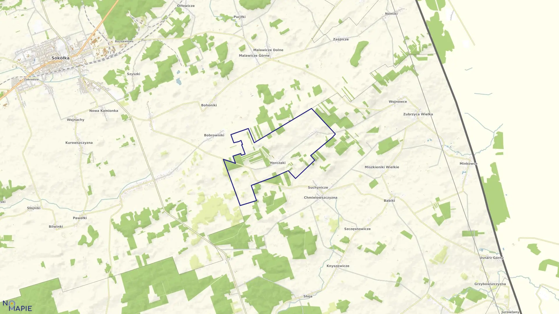 Mapa obrębu HORCZAKI w gminie Szudziałowo