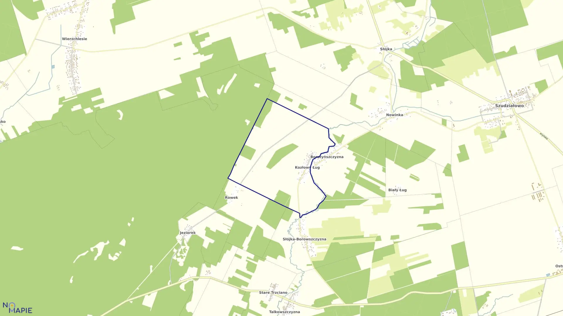 Mapa obrębu KOZŁOWY ŁUG w gminie Szudziałowo