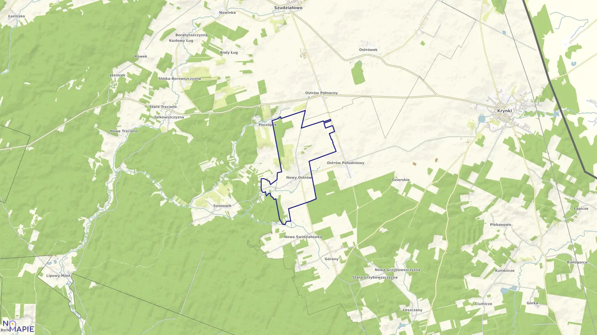 Mapa obrębu OSTRÓW NOWY w gminie Szudziałowo