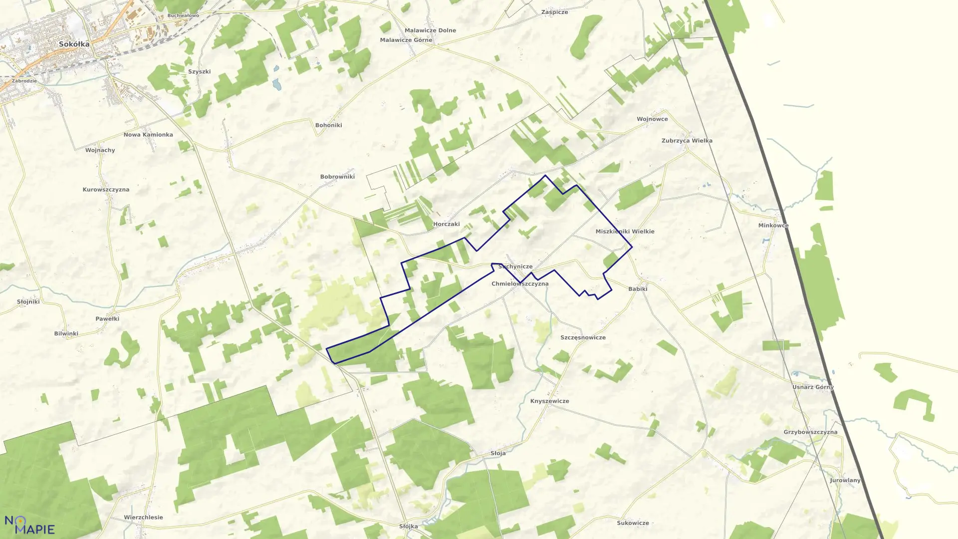 Mapa obrębu SUCHYNICZE w gminie Szudziałowo