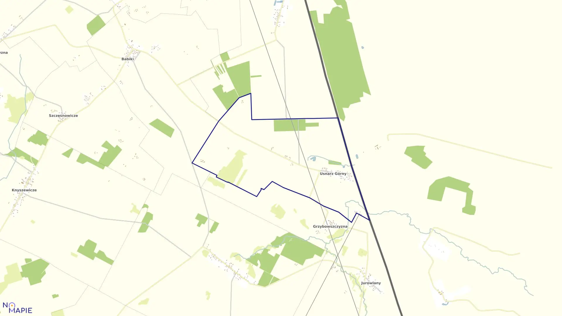 Mapa obrębu USNARZ GÓRNY w gminie Szudziałowo